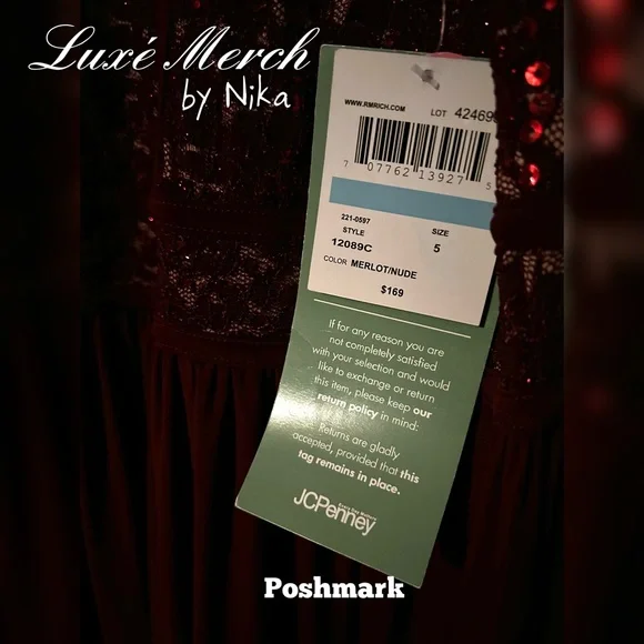 Morgan & Co Sequined Halter Maxi Formal Mermaid Dress - Color Merlot/Nude Size 5 - Picture 3 of 10